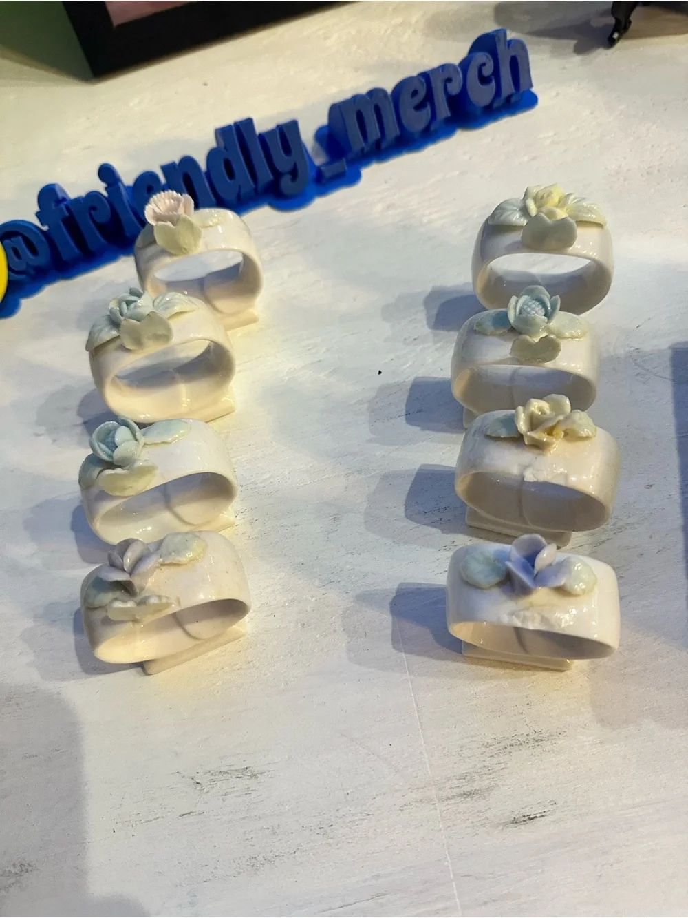 Vintage Ardalt Lenwile Japan Porcelain Floral Napkin Rings Set of 8